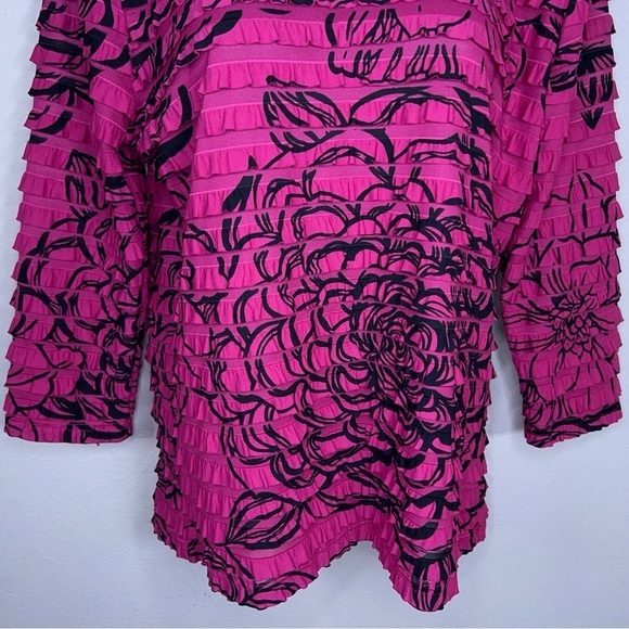 MEDIUM ERIN LONDON PINK BLACK VINTAGE TOP RUFFLE STRETCH - Picture 4 of 12